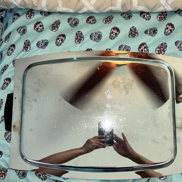 Kromex Rectangular Chrome Serving Tray with Teak Wood Handles . MCM Vintage. USA - Picture 4 of 4